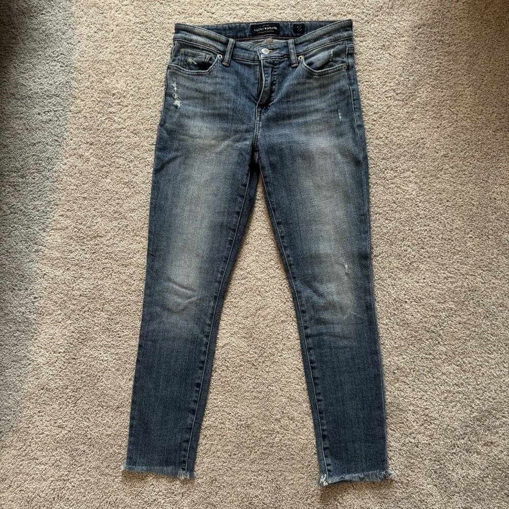 Lucky Brand Ava Skinny Jeans Medium Wash Raw Hem 4/27